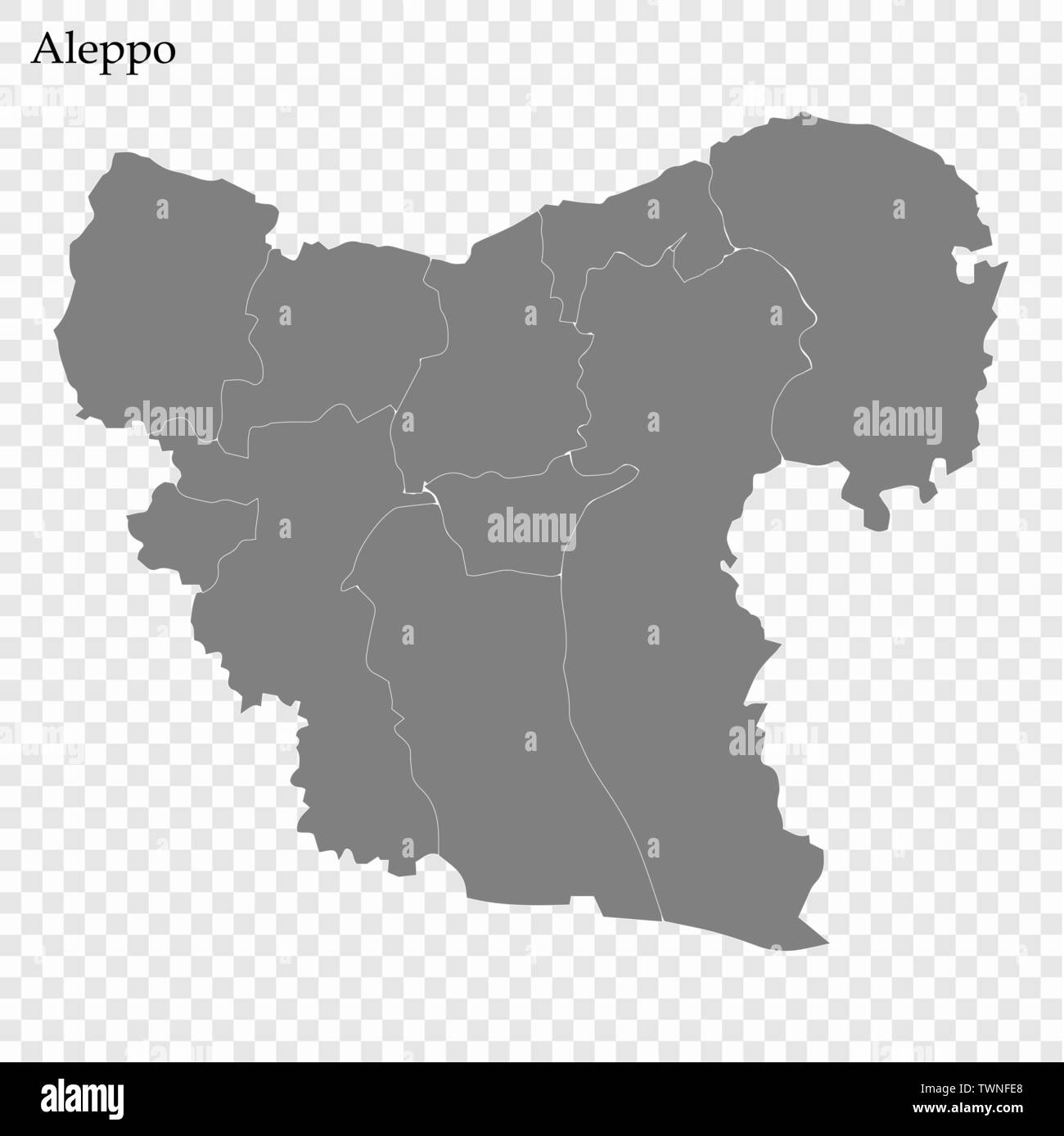 High Quality map of Aleppo is a governorate of Syria, with borders of the districts Stock Vector