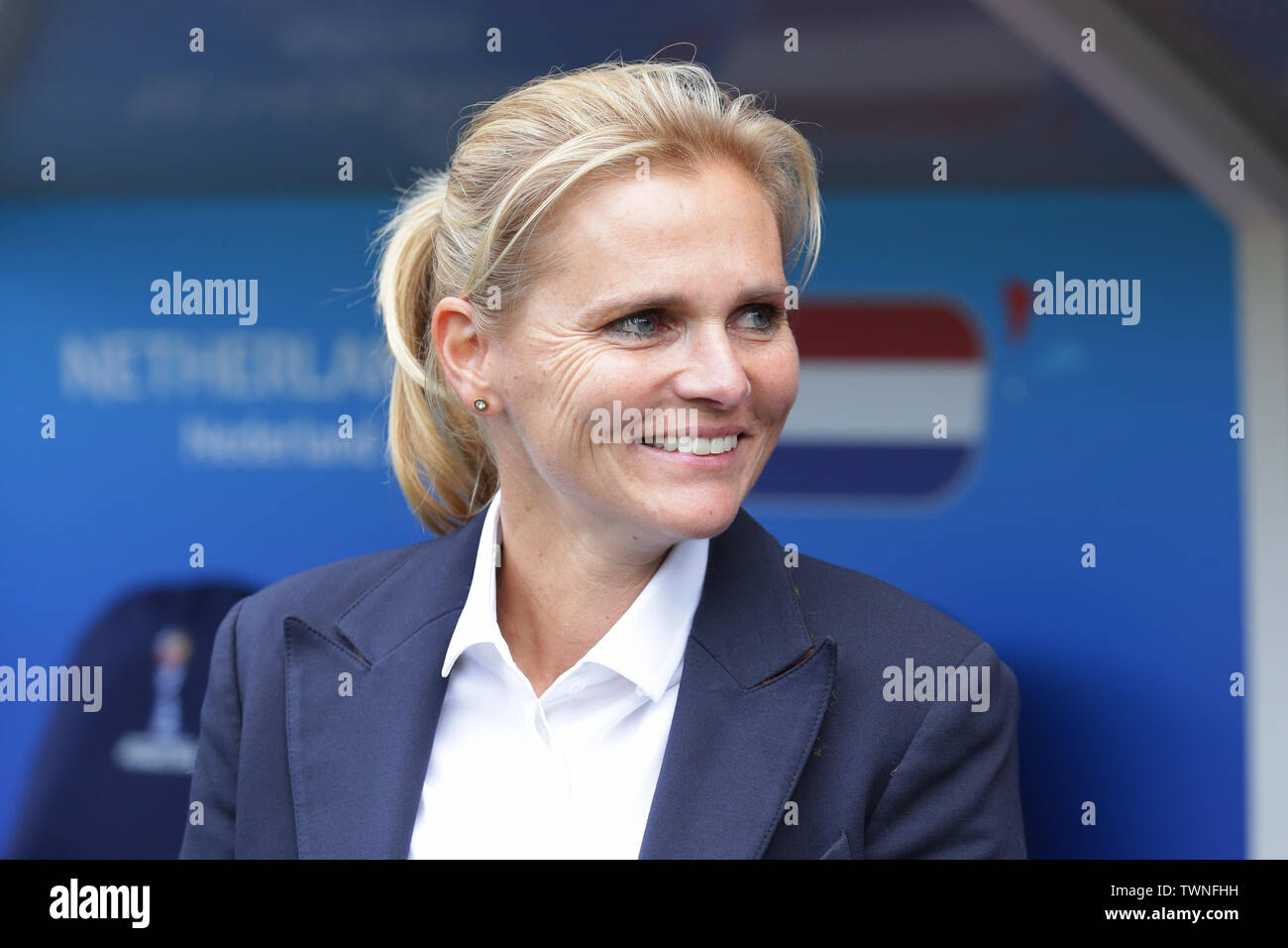 Reims, France. 20th June, 2019. Sarina Wiegman (NED) Football/Soccer : Head Coach Sarina Wiegman of Netherlands looks on prior to the FIFA Women's World Cup France 2019 group E match between Netherlands and Canda at Stade Auguste-Delaune in Reims, France . Credit: AFLO/Alamy Live News Stock Photo