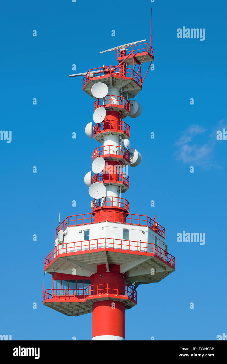 Top of a modern radio tower close up Stock Photo