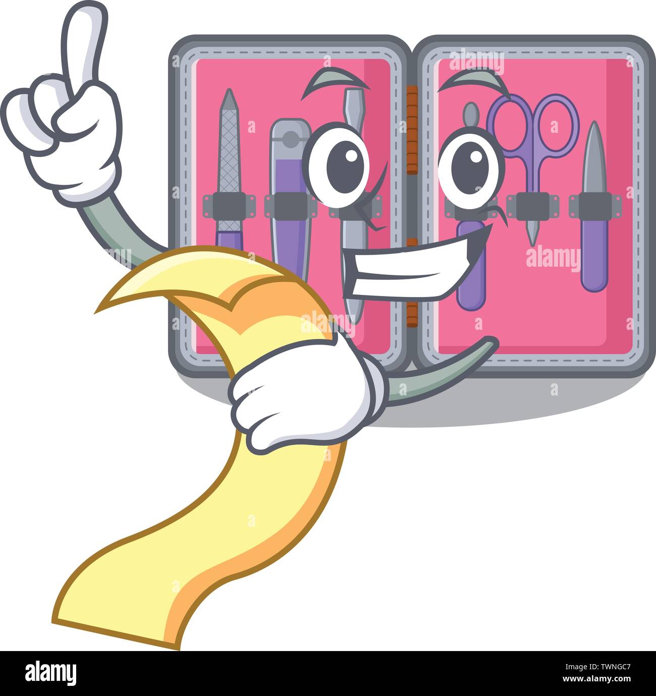 With menu manicure kit in the mascot shape Stock Vector