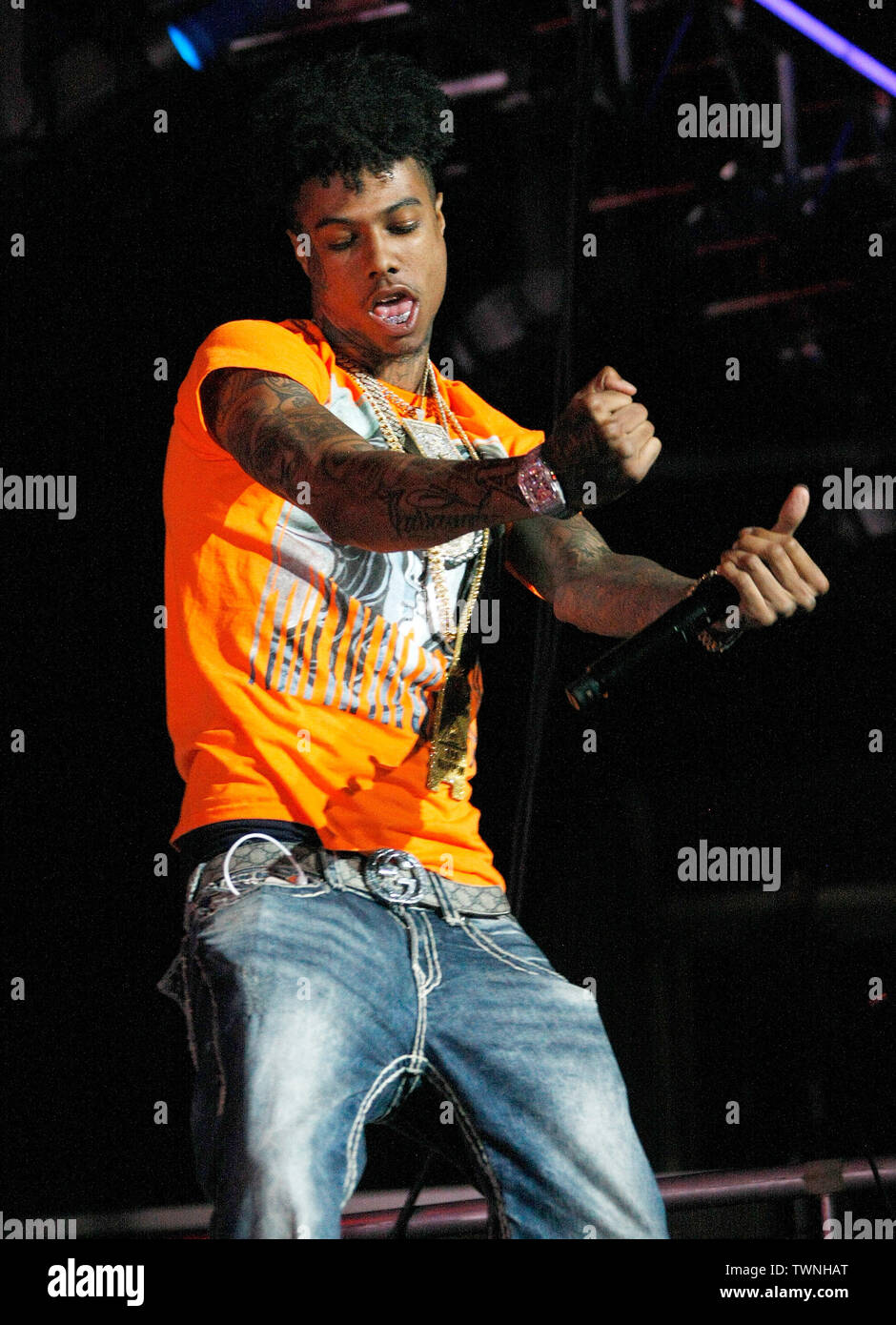 LOS ANGELES, CALIFORNIA - JUNE 21: Blueface performs onstage at the 2019 BET Experience STAPLES Center Concert at Staples Center on June 21, 2019 in Los Angeles, California. Photo: CraSH for imageSPACE Credit: MediaPunch Inc/Alamy Live News Stock Photo