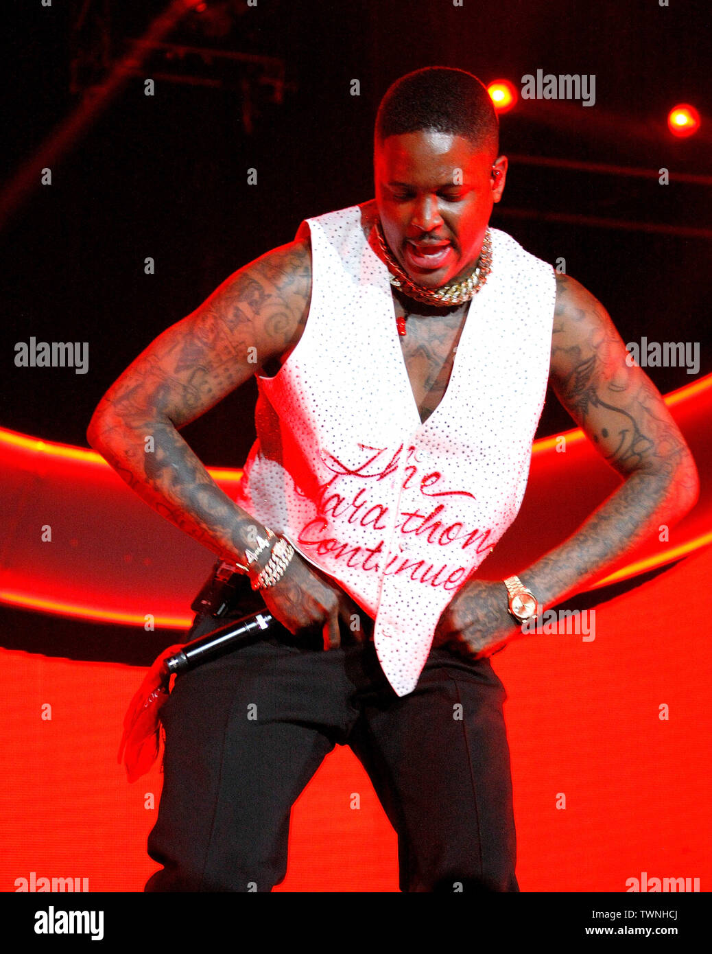 LOS ANGELES, CALIFORNIA - JUNE 21: YG performs onstage at the 2019 BET Experience STAPLES Center Concert at Staples Center on June 21, 2019 in Los Angeles, California. Photo: CraSH for imageSPACE Credit: MediaPunch Inc/Alamy Live News Stock Photo