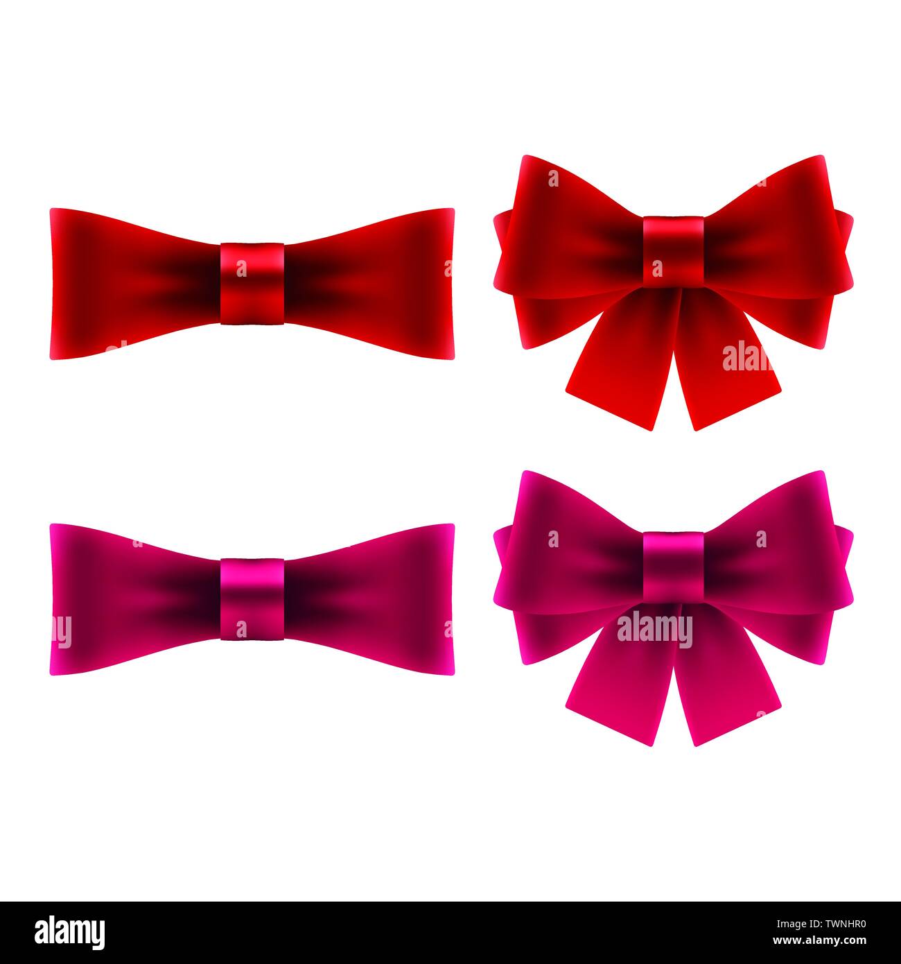Red bows with ribbons. Isolated bow icons on white background Stock ...