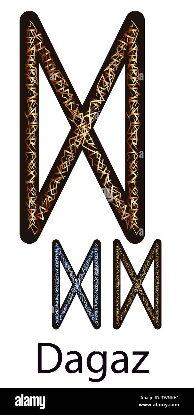 Rune Dagaz. Vertical projection. Scandinavian. Elegant gold and silver