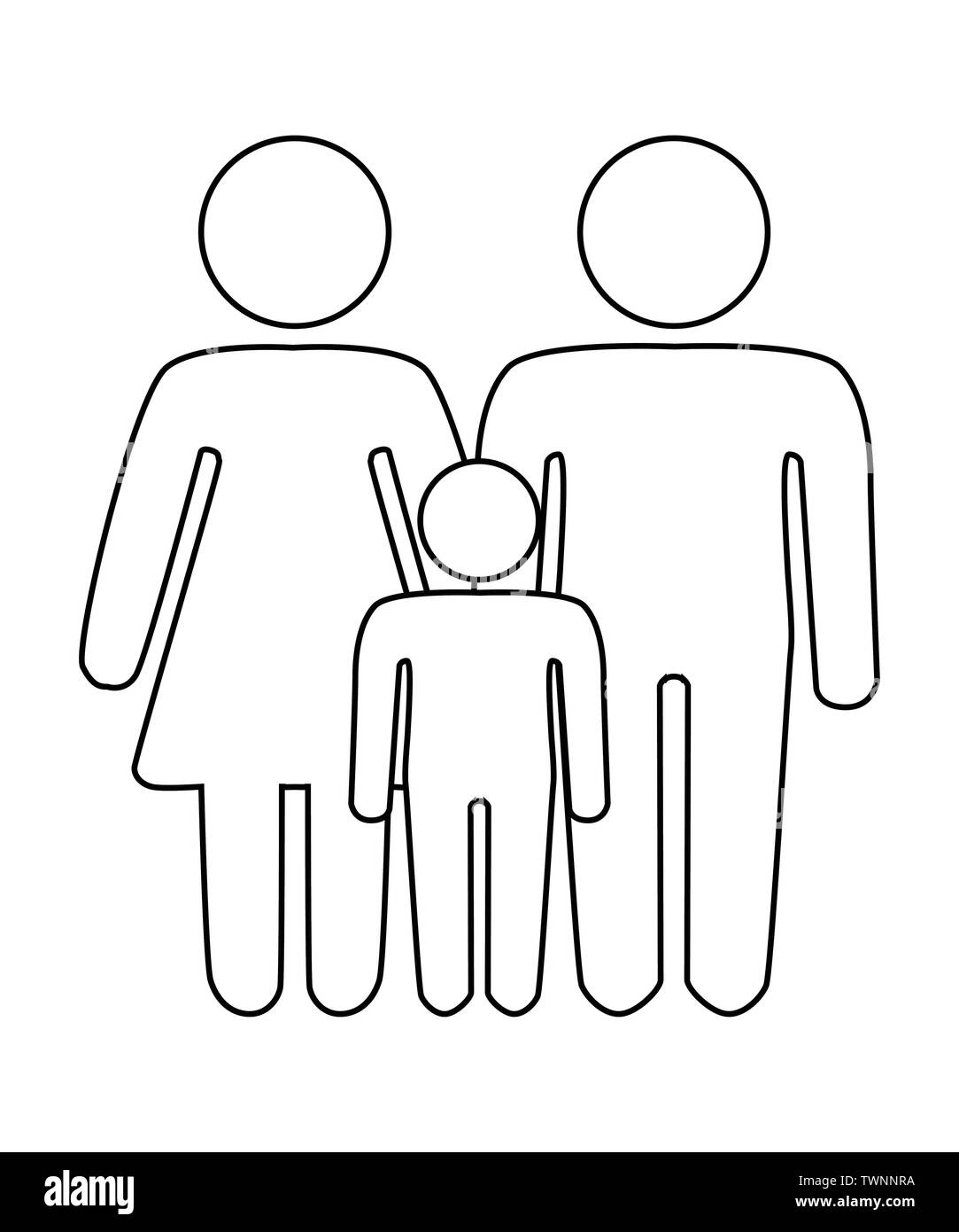 A schematic depiction of a hetero family couple man and woman with children, icon Stock Vector