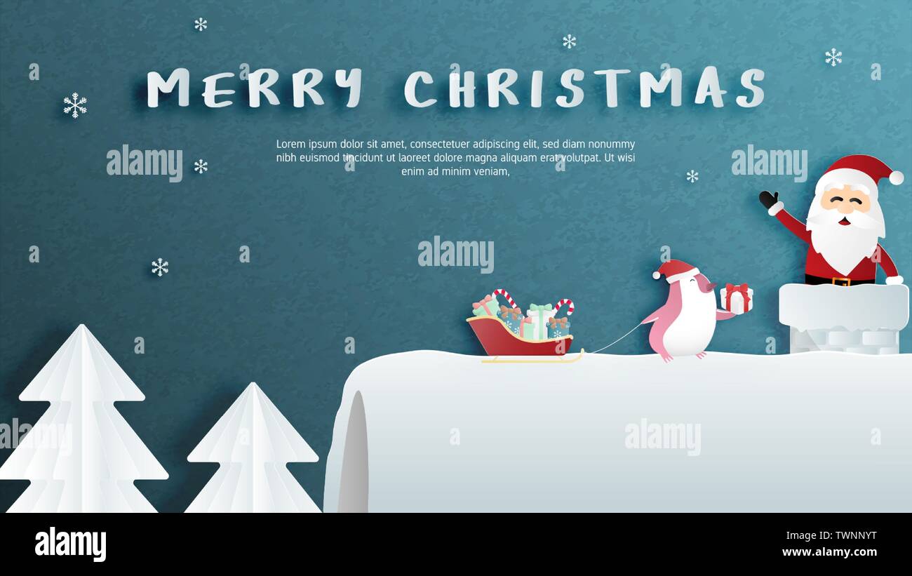 Merry Christmas and Happy new year greeting card in paper cut style ...