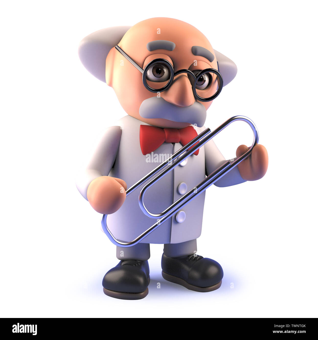 Rendered 3d image of a mad scientist character holding a paperclip in ...