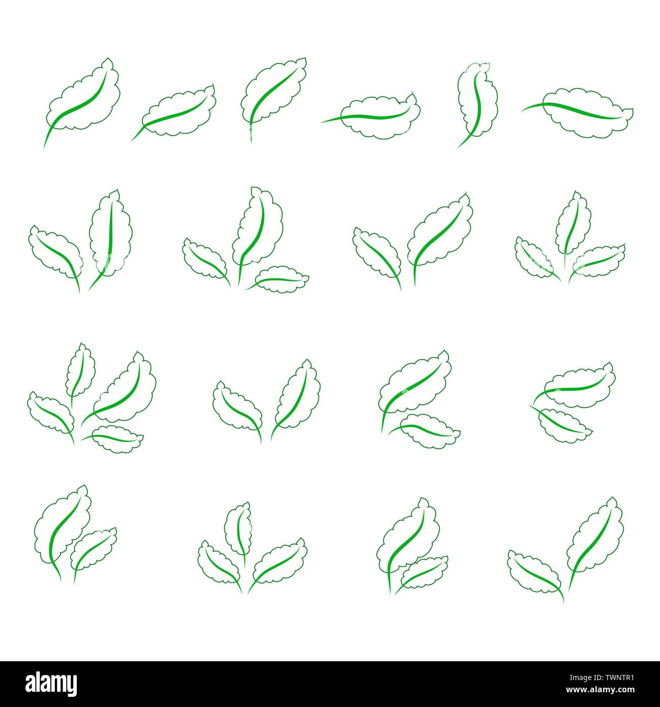 set of isolated green leaves icons on white background Stock Vector ...