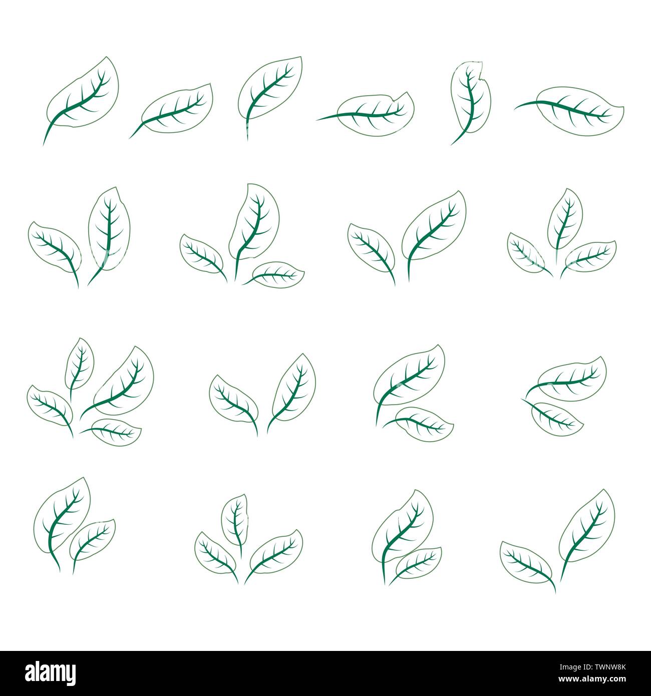 set of isolated green leaves icons on white background Stock Vector ...