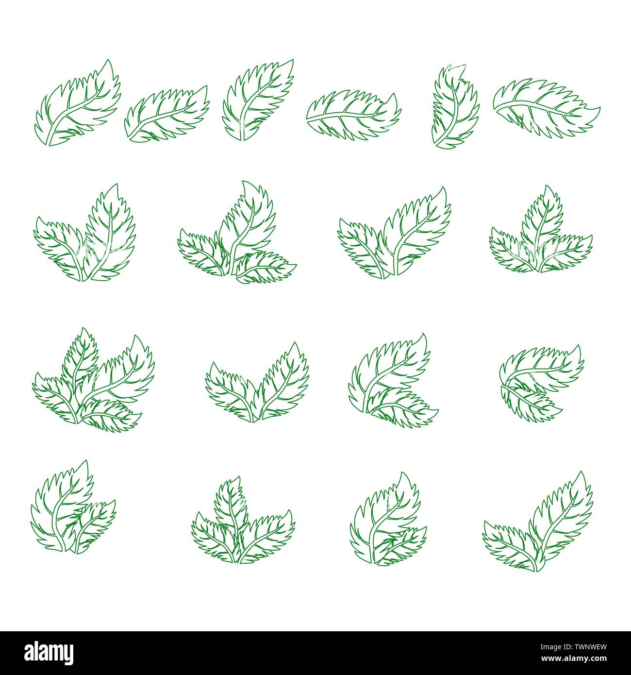 set of isolated green leaves icons on white background Stock Vector ...