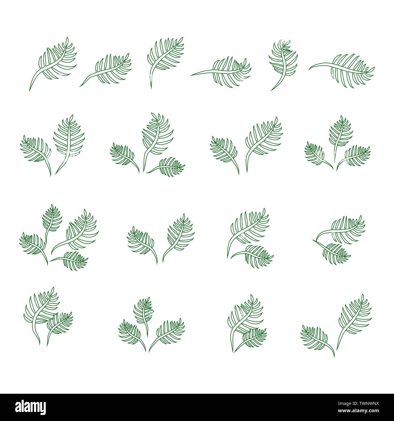 set of isolated green leaves icons on white background Stock Vector ...