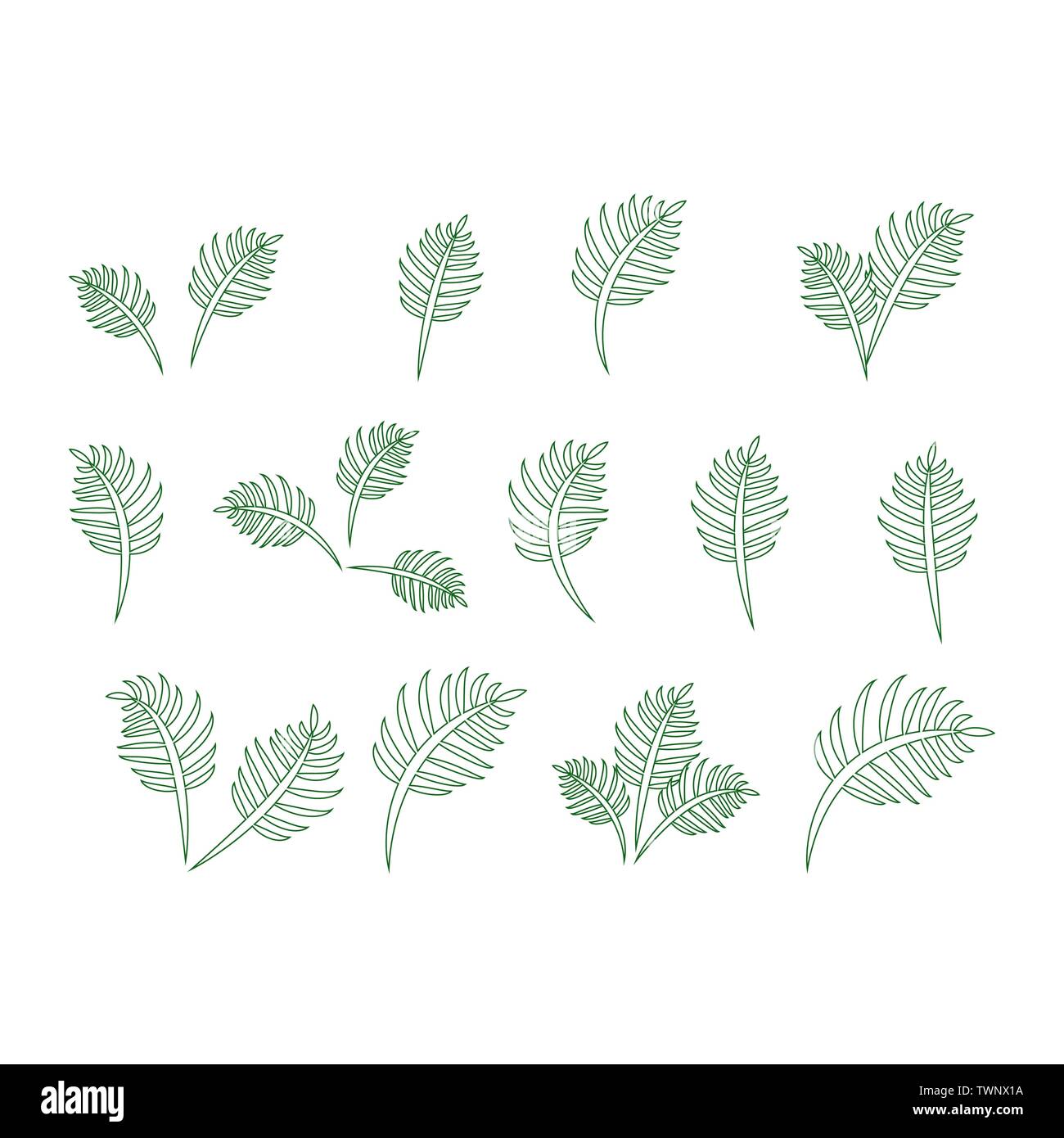 set of isolated green leaves icons on white background Stock Vector ...