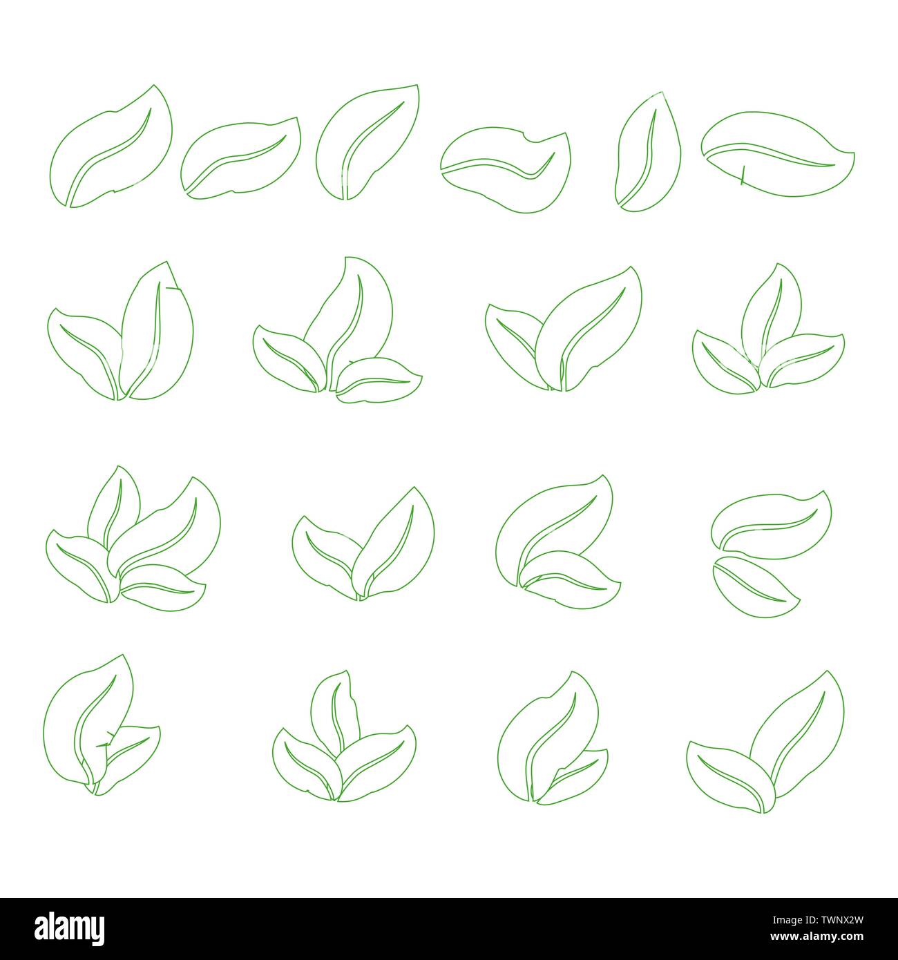 set of isolated green leaves icons on white background Stock Vector ...