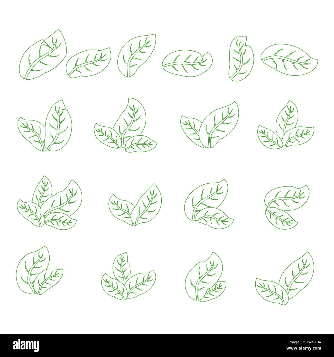 set of isolated green leaves icons on white background Stock Vector ...