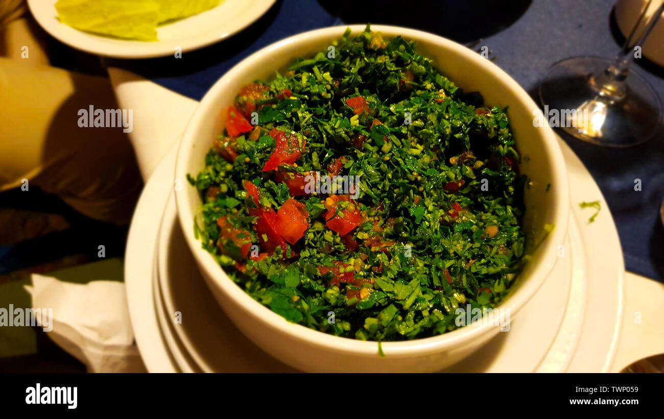 Lebanese Tabbouleh, minced or chopped parsley salad with burghul