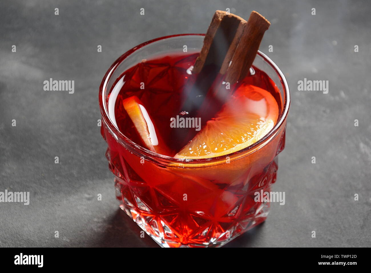 Negroni cocktail. Smoky Italian aperitif with gin, campari, martini