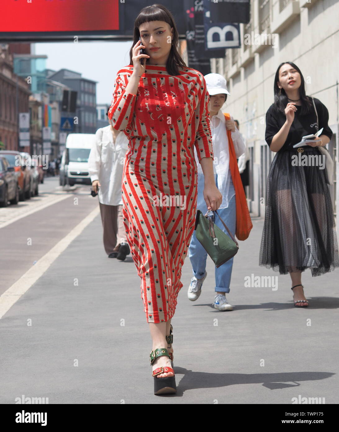 MILANO, Italy: 15 June 2019: Marta Festa street outfit after Magliano fashion show Milano Fashion Week man Stock Photo -