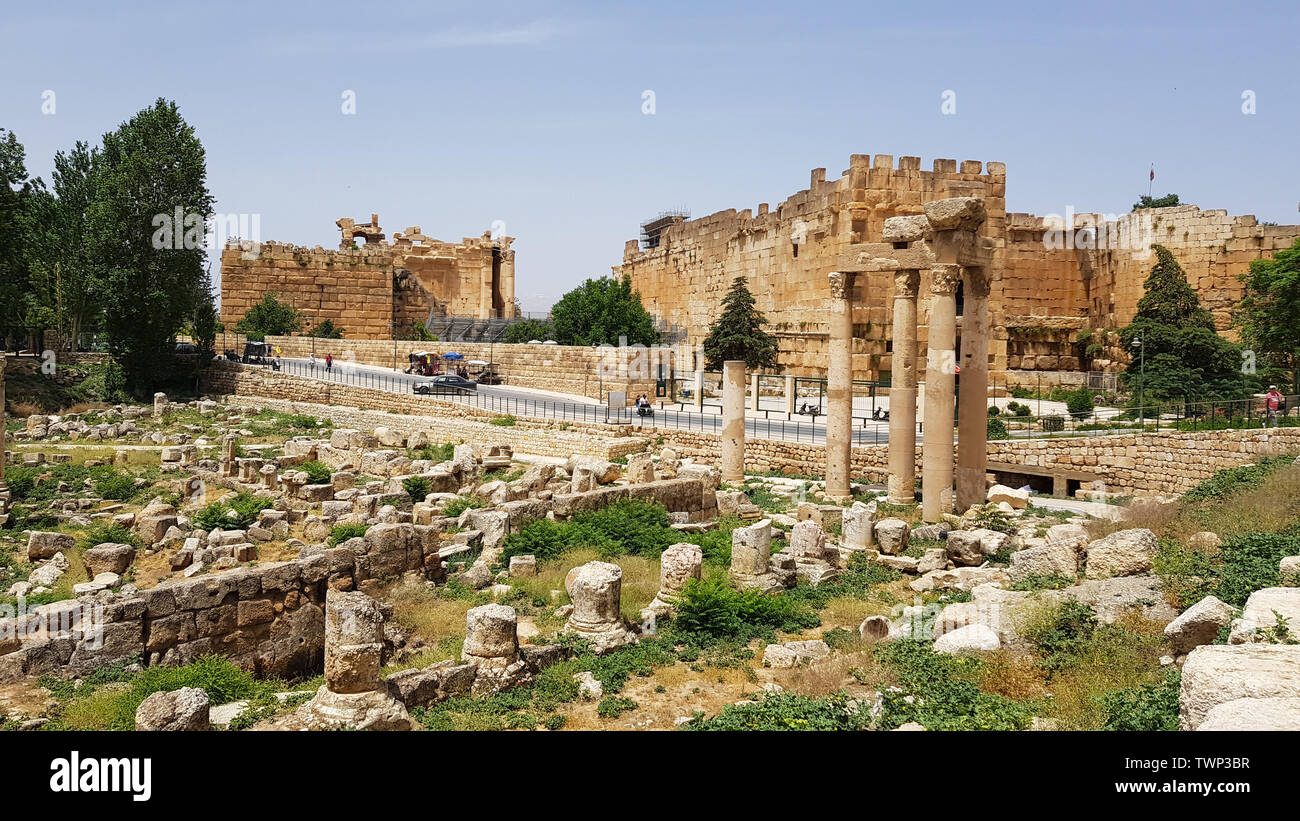 The ruins of the Roman city of Heliopolis or Baalbek in the Beqa Valley. Baalbek, Lebanon - June, 2019 Stock Photo