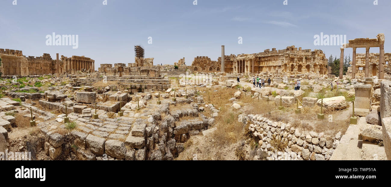The rectangular Great Court. The ruins of the Roman city of Heliopolis or Baalbek in the Beqa Valley. Baalbek, Lebanon - June, 2019 Stock Photo