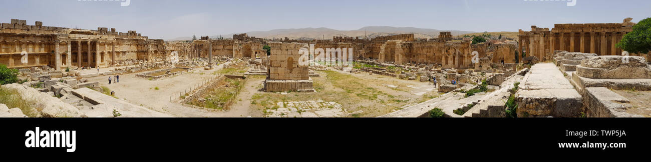 The rectangular Great Court. The ruins of the Roman city of Heliopolis or Baalbek in the Beqa Valley. Baalbek, Lebanon - June, 2019 Stock Photo
