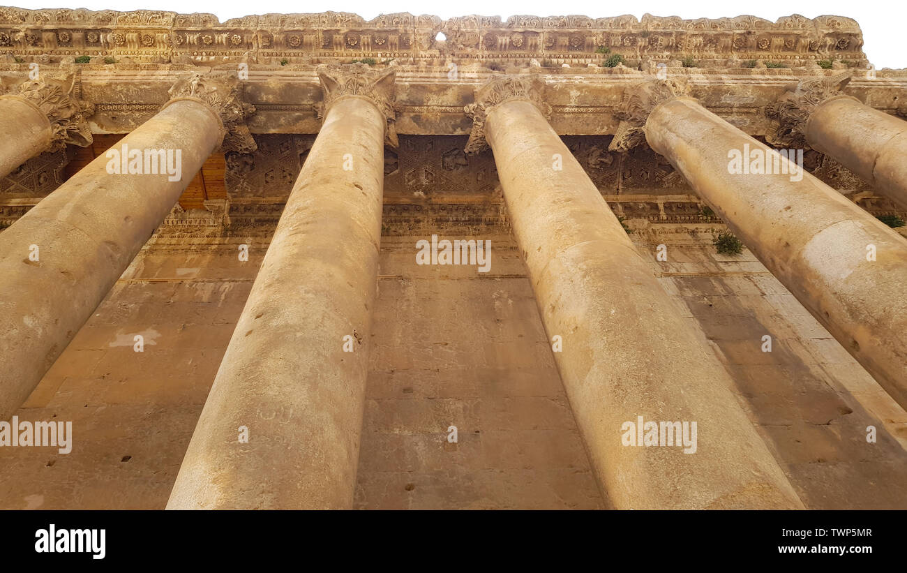 The Temple of Bacchus. The ruins of the Roman city of Heliopolis or Baalbek in the Beqa Valley. Baalbek, Lebanon - June, 2019 Stock Photo