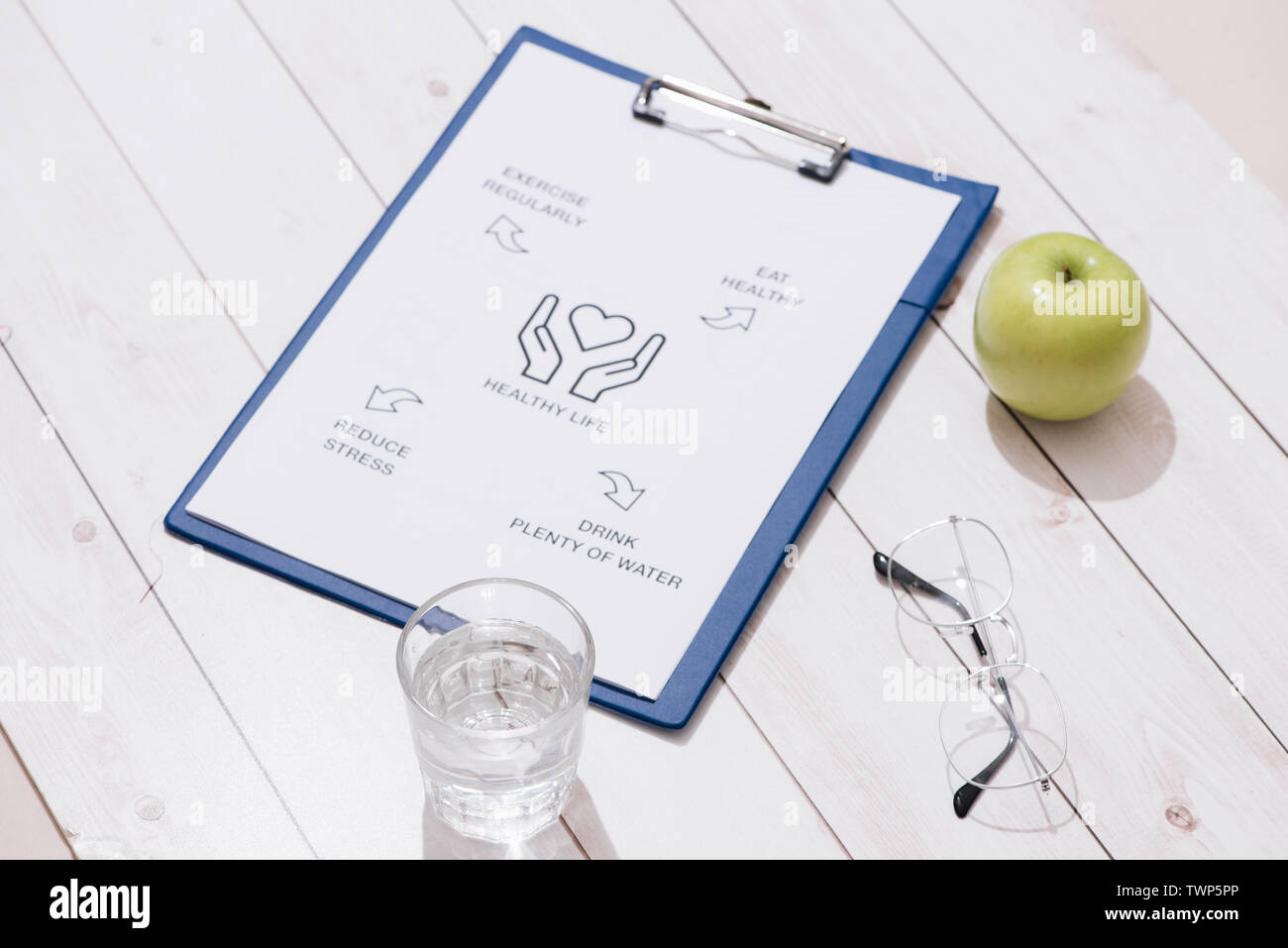High Angle View Of A Meal Plan Concept On Wooden Desk Stock Photo