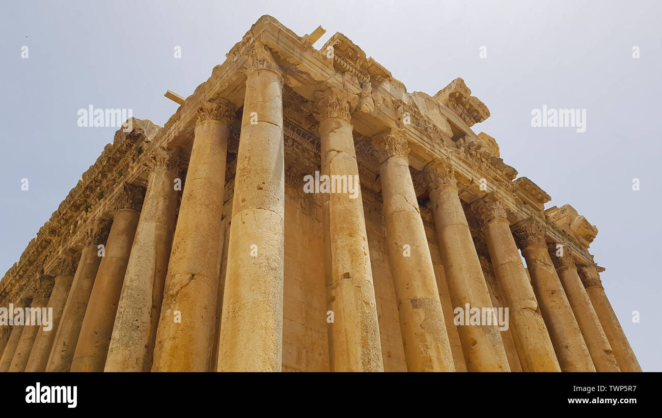 The Temple of Bacchus. The ruins of the Roman city of Heliopolis or Baalbek in the Beqa Valley. Baalbek, Lebanon - June, 2019 Stock Photo