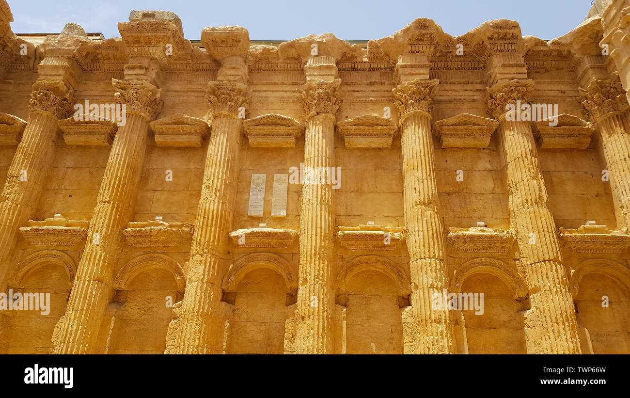 Interior of the Temple of Bacchus. The ruins of the Roman city of Heliopolis or Baalbek in the Beqa Valley. Baalbek, Lebanon - June, 2019 Stock Photo