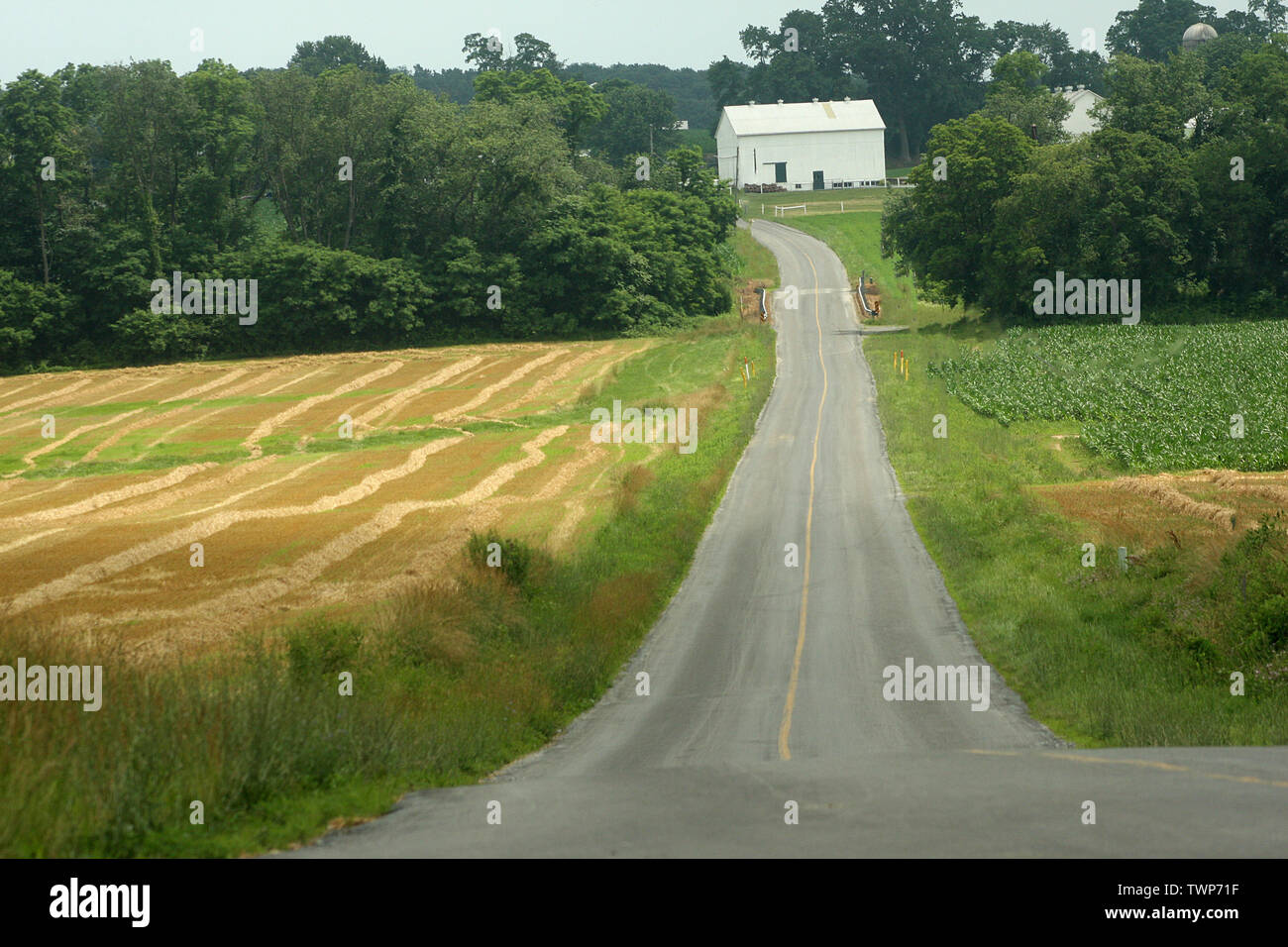 Country road through Lancaster County, Pennsylvania, USA Stock Photo