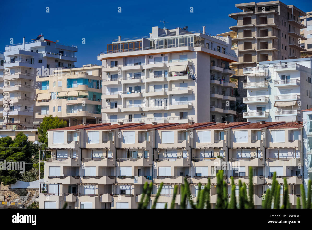 Hotel apartments in Saranda, Albania Stock Photo Alamy