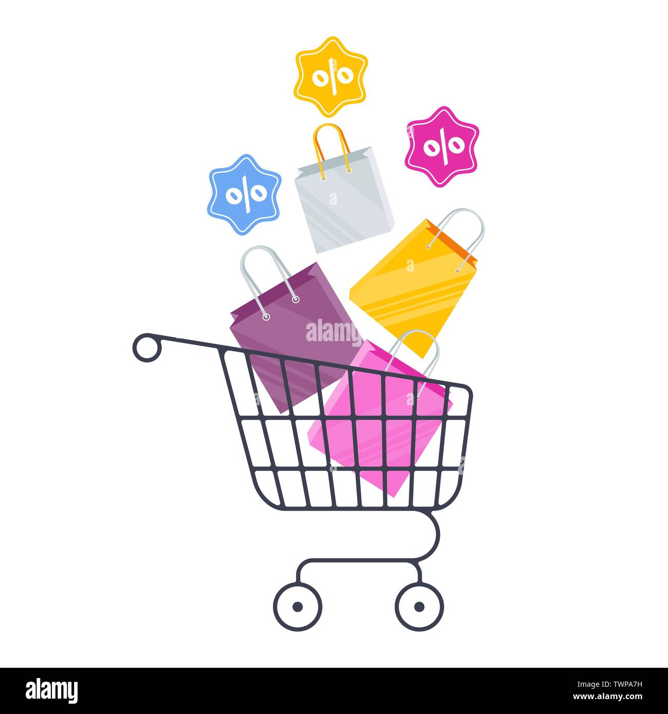 Shopping trolley, bags and gifts. Sale in the online store Stock Vector  Image & Art - Alamy