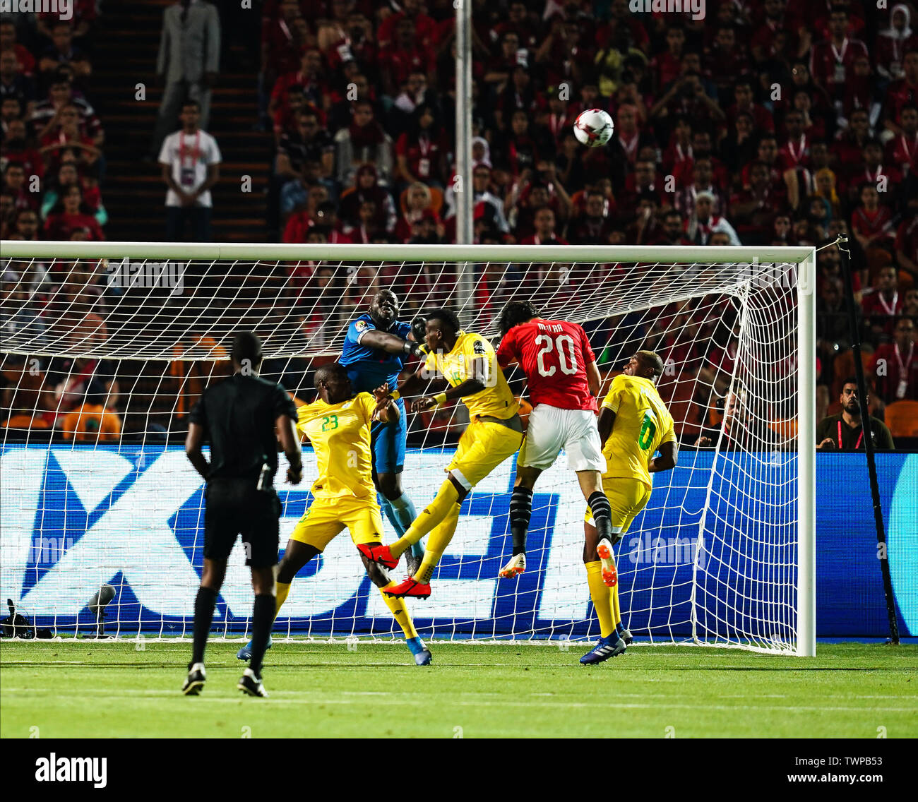 Cairo, Egypt.   . 21st June, 2019. Edmore Sibanda of Zimbabwe boxing the ball away during the African Cup of Nations match between Egypt and Zimbabwe at the Cairo International Stadium in . Ulrik Pedersen/CSM/Alamy Live News Credit: Cal Sport Media/Alamy Live News Stock Photo