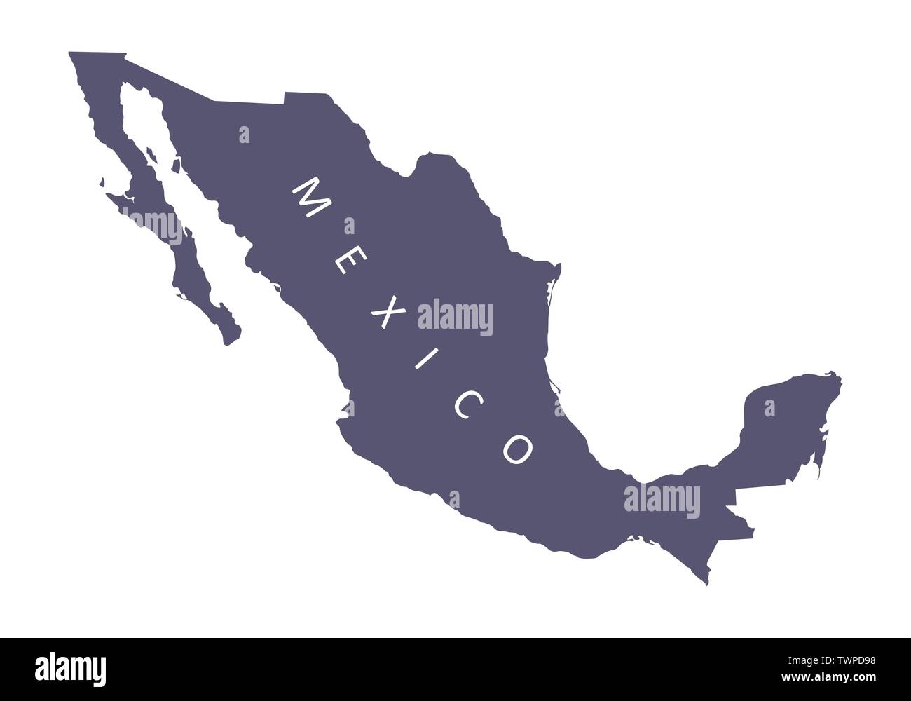 Mexico silhouette map isolated on white background Stock Vector