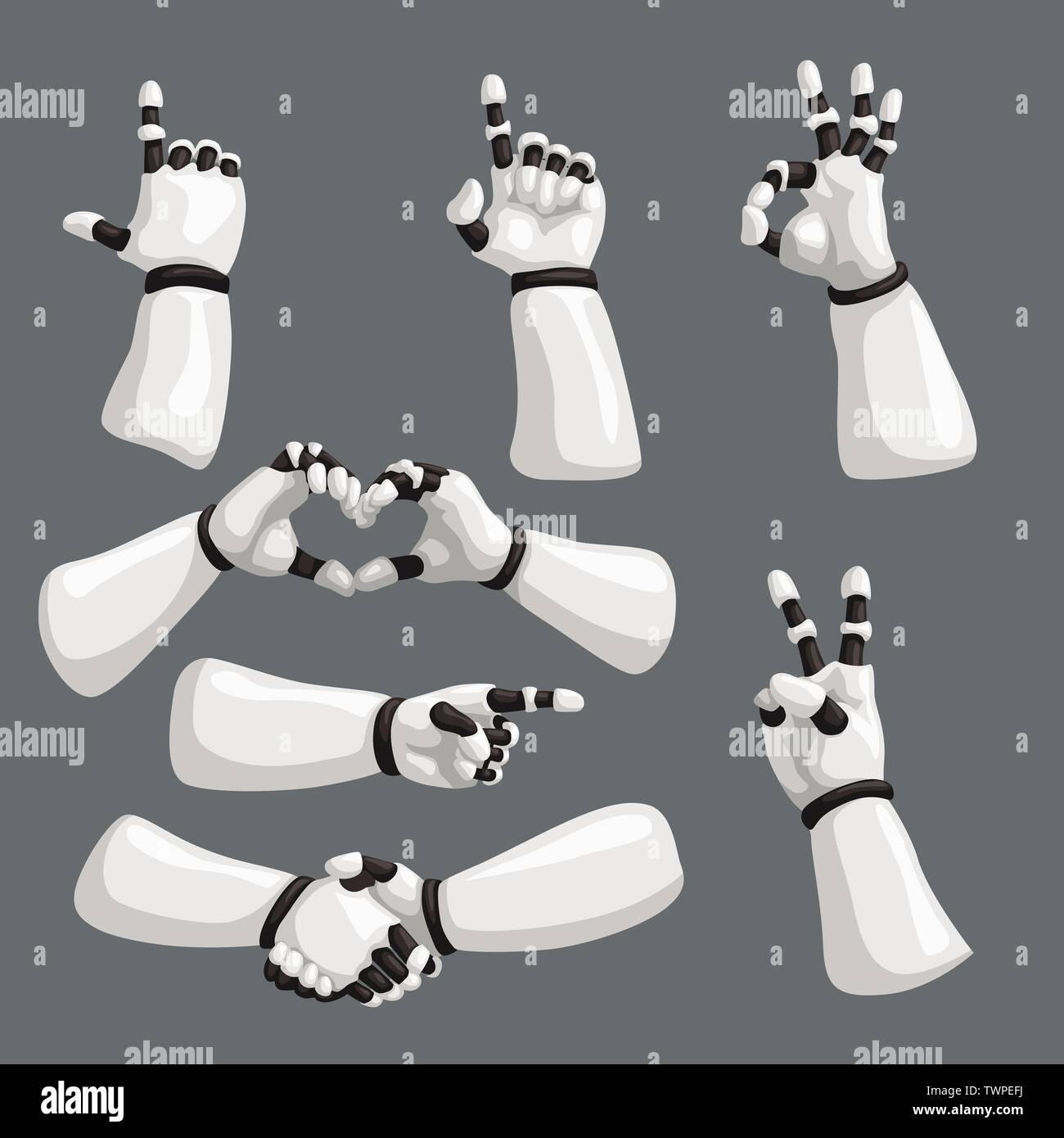 robot hands set on grey background Stock Vector