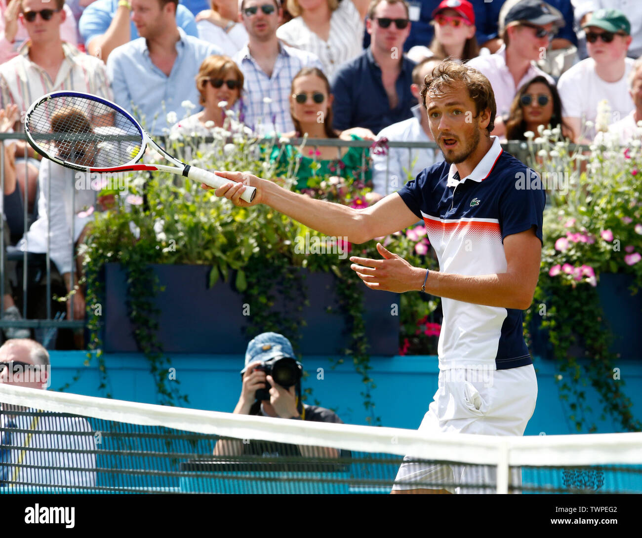 London, UK. 22nd June, 2019. LONDON, ENGLAND - JUNE 2: Daniil Medvedev (RUS) against Gilles Simon (FRA) during Semi-Final Day 6 of the Fever-Tree Championships at Queens Club on June 22, 2019 in London, United Kingdom. Credit: Action Foto Sport/Alamy Live News Stock Photo