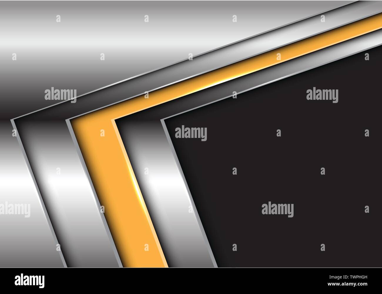Abstract yellow silver arrow with dark gray blank space design modern ...