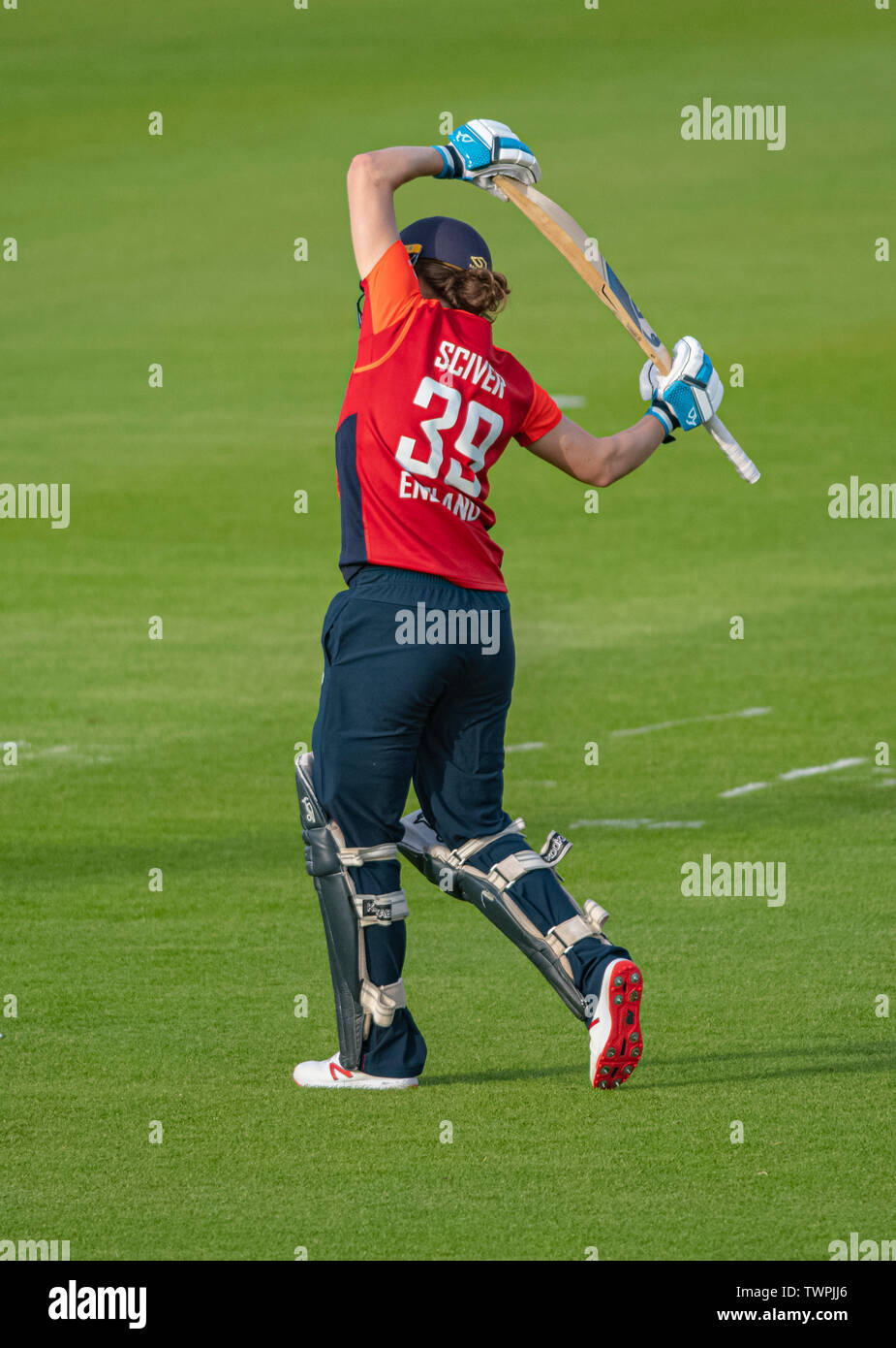 Vitality Womens International. T20 England  v West Indies. 21 June. 2019  Northamptonshire County Cricket Ground :  Nat  Sciver  of England in action at  Northamptonshire County Cricket Ground Stock Photo