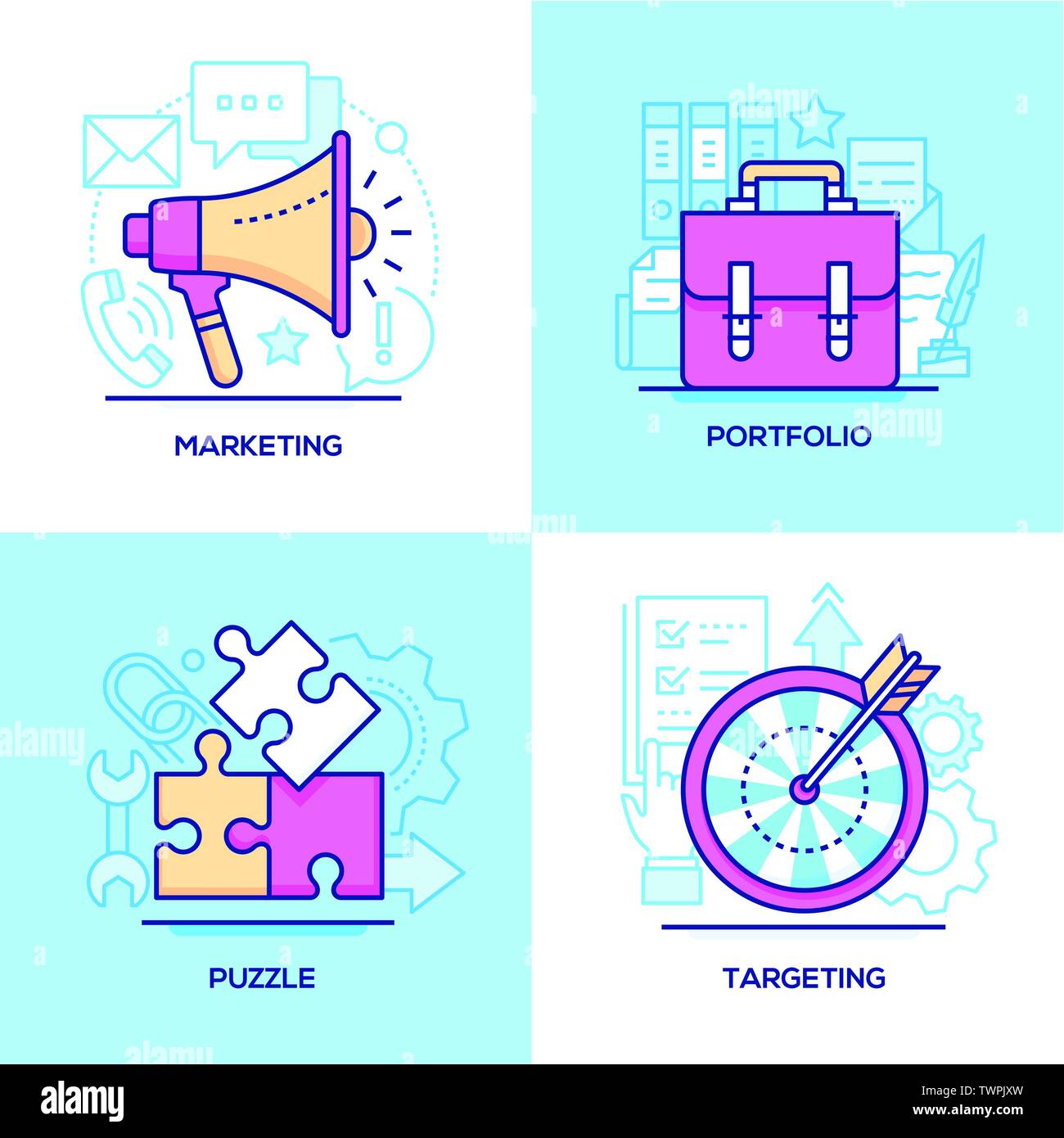 Business - set of line design style colorful illustrations Stock Vector