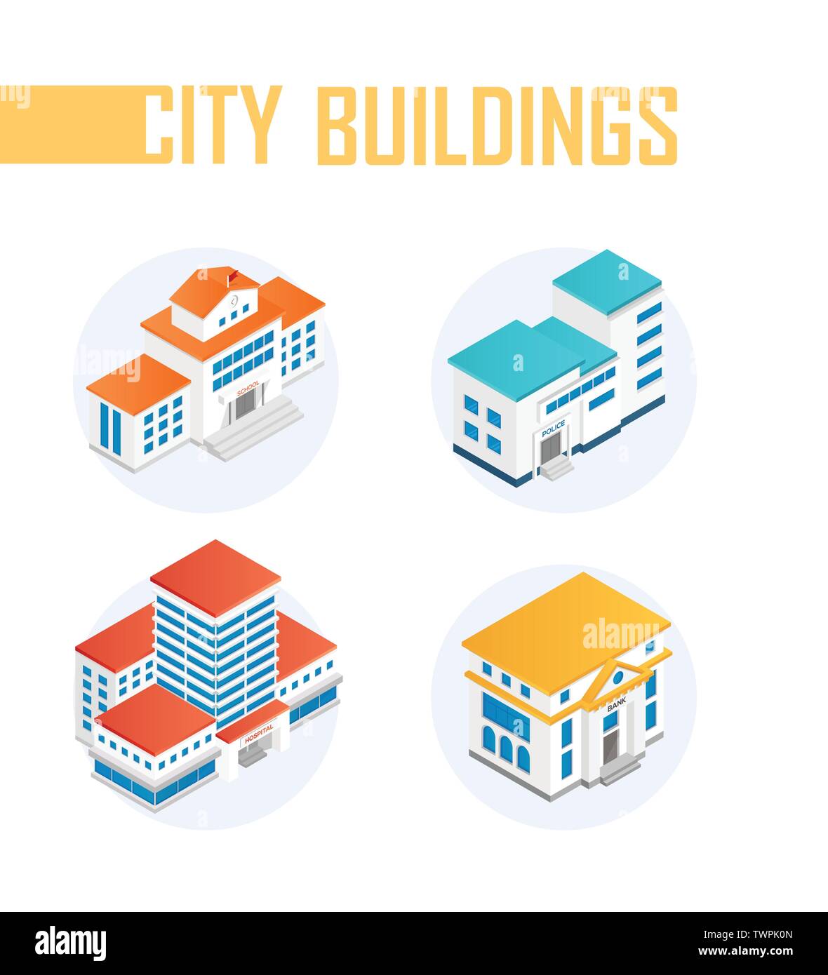 Public city buildings - modern vector colorful isometric elements Stock Vector