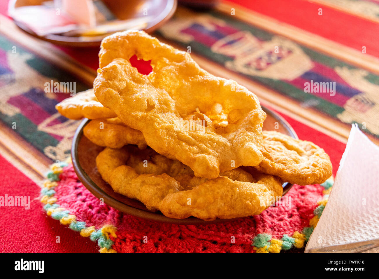 Fried bread for breakfast, Luquina Chico, Lake Titicaca, Peru, South