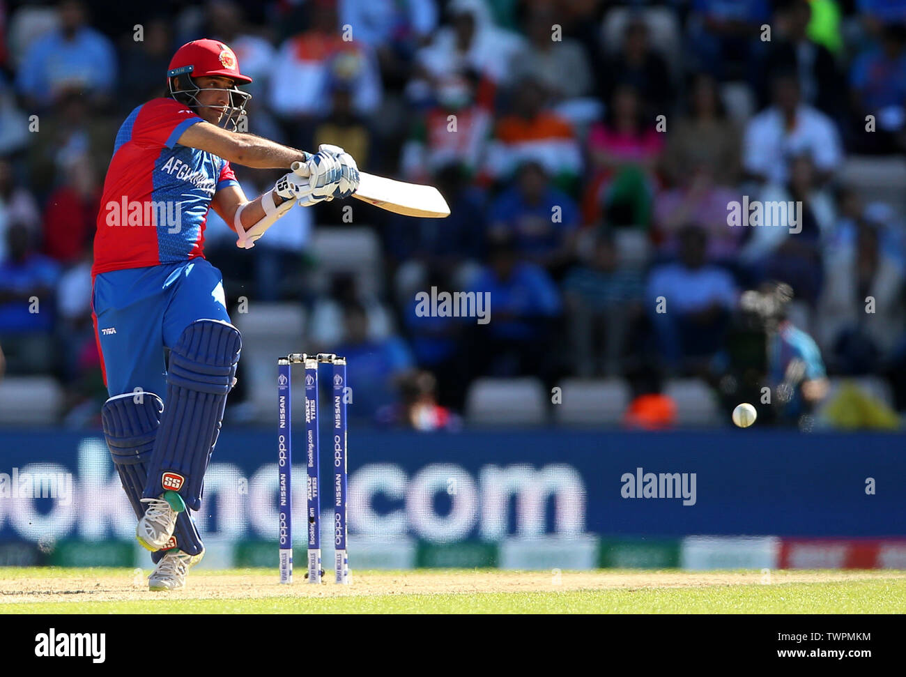 Afghanistan's Asghar Afghan bats during the ICC Cricket World Cup group