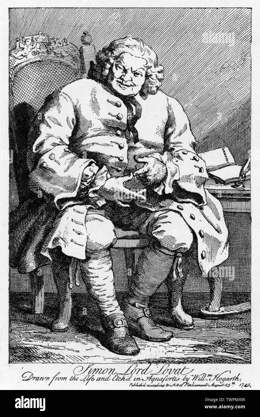 Simon Lord Lovat (c1667-1747). By William Hogarth (1697-1764). Chief of Clan Fraser, Simon Fraser, 11th Lord Lovat switched his support between the Jacobites and the government throughout his life. His support for Prince Charles at Culloden in 1746 led to his execution, for high treason, on 9th April 1747, on Tower Hill. Stock Photo