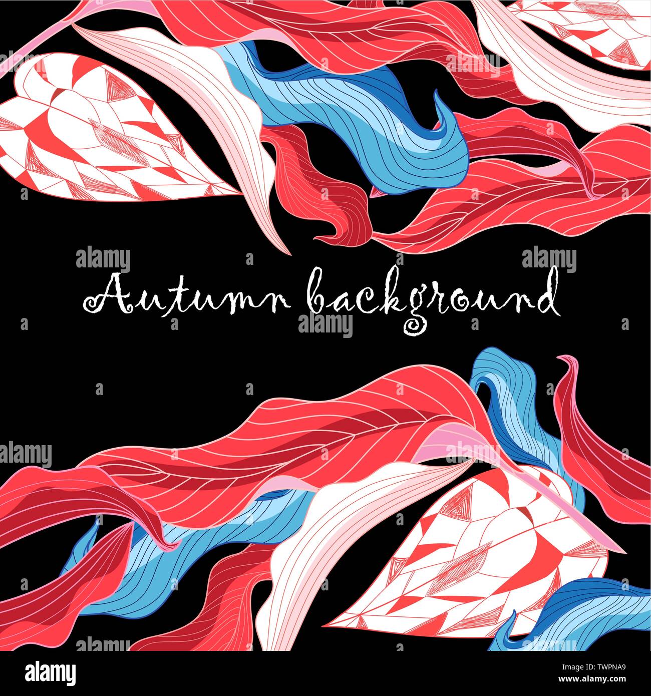 Vector bright autumn background with different flying leaves. An ...
