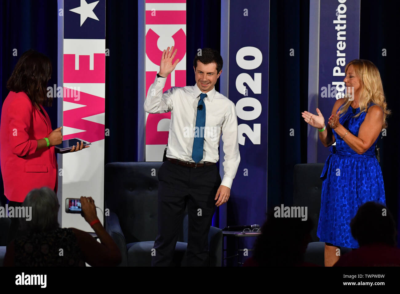 Columbia, South Carolina, USA. 22nd June 2019.  Democratic presidential hopeful Mayor Pete Buttigieg addresses the Planned Parenthood Action Fund Candidates Forum June 22, 2019 in Columbia, South Carolina. A slate of 20 Democratic presidential contenders are addressing the gathering of supporters of reproductive rights. Stock Photo