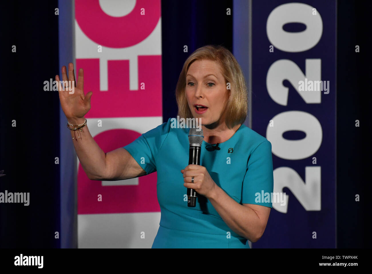 Columbia, South Carolina, USA. 22nd June 2019.  Democratic presidential hopeful Sen. Kirsten Gillibrand addresses the Planned Parenthood Action Fund Candidates Forum June 22, 2019 in Columbia, South Carolina. A slate of 20 Democratic presidential contenders are addressing the gathering of supporters of reproductive rights. Stock Photo