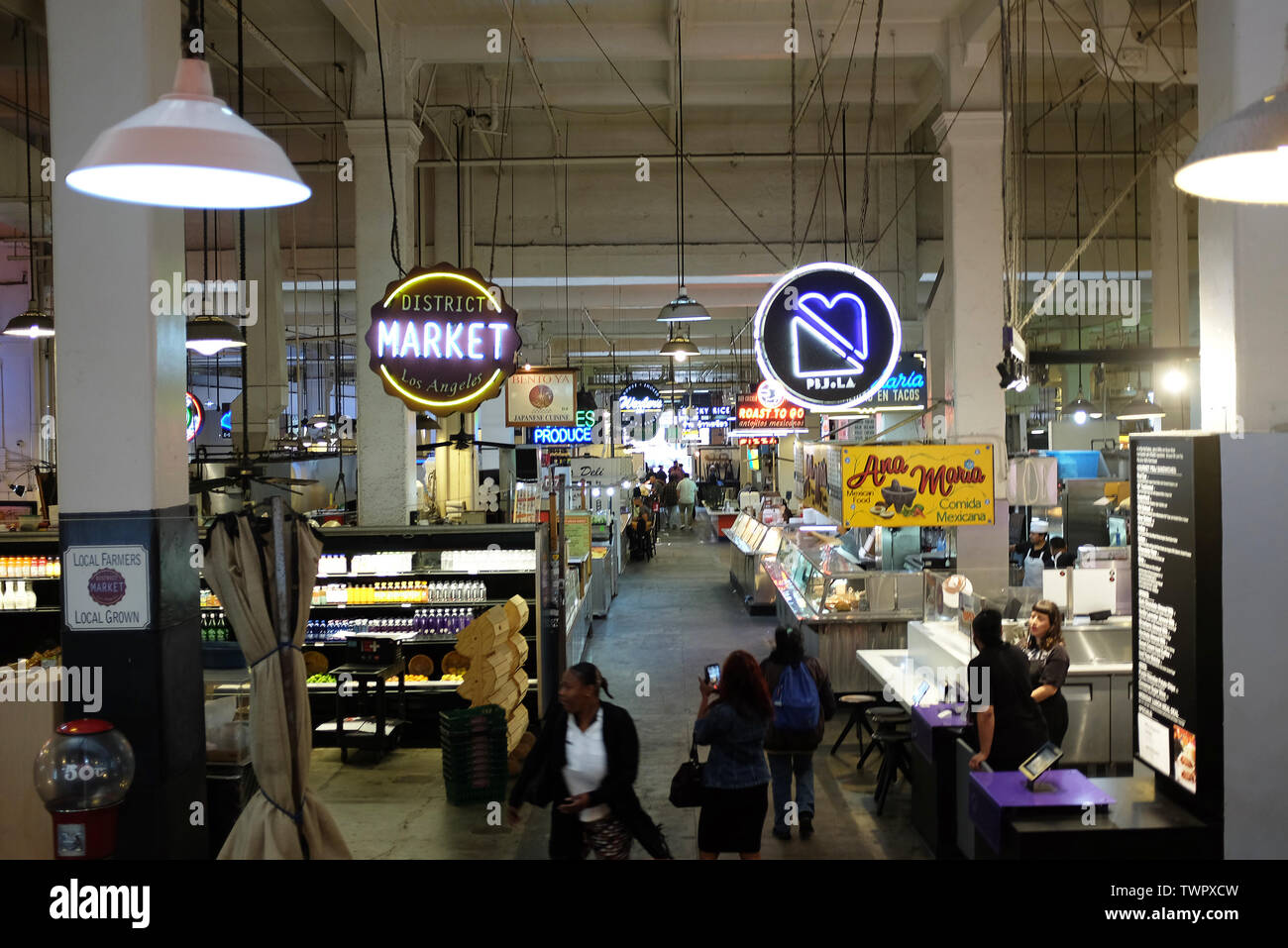 LOS ANGELES - CALIFORNIA: JUNE 18, 2019: The Grand Central Market interior, in continuous operation since in 1917, featuring the cuisines and cultures Stock Photo