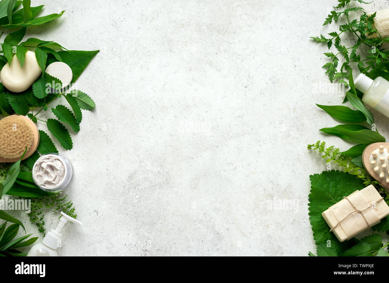 Natural cosmetics and green leaves on white stone background, copy space. Natural  organic skincare, bio research and healthy lifestyle concept Stock Photo -  Alamy