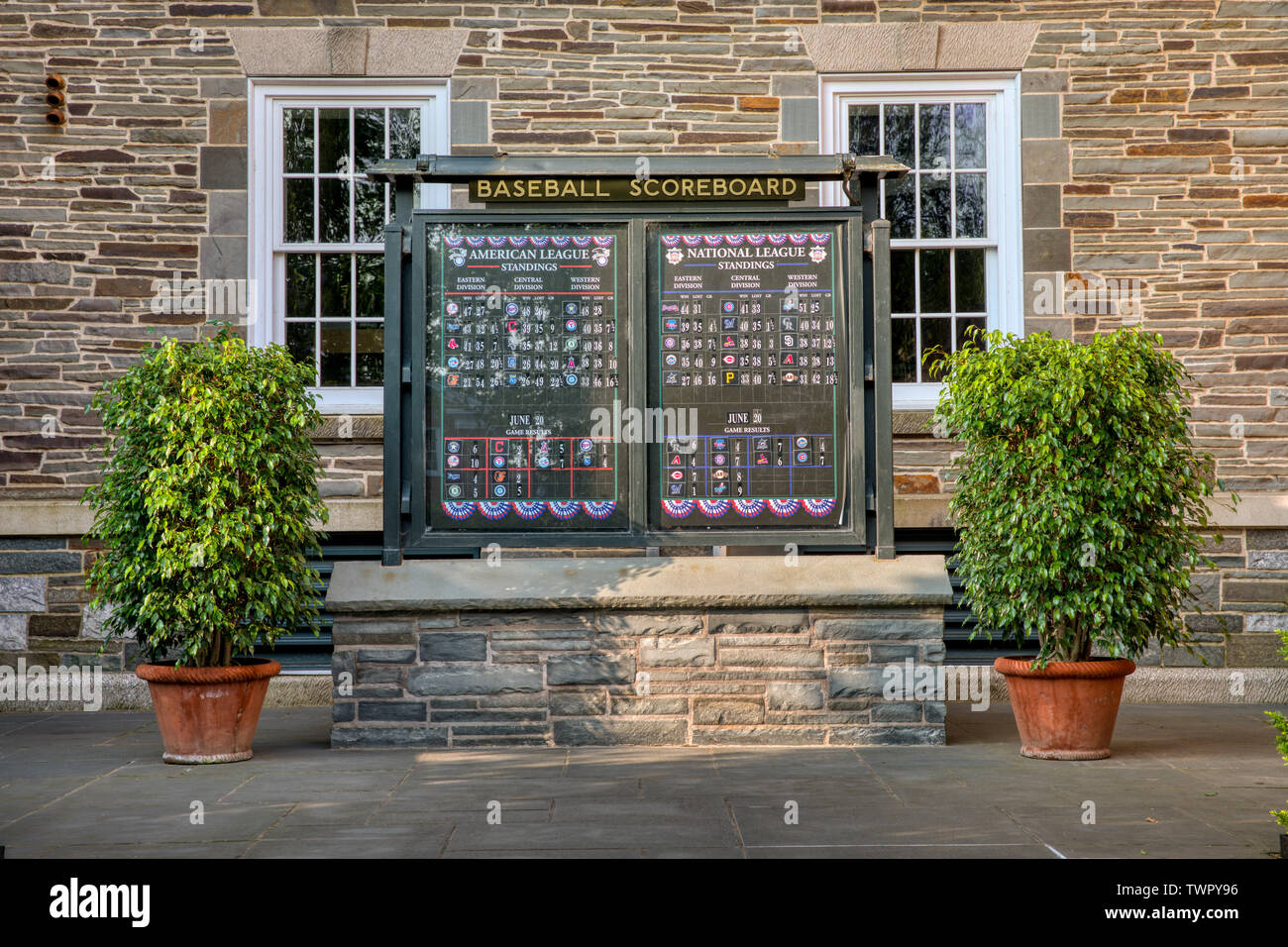 Scores are posted daily at the National Baseball Hall of Fame, Cooperstown, New York, USA. Stock Photo