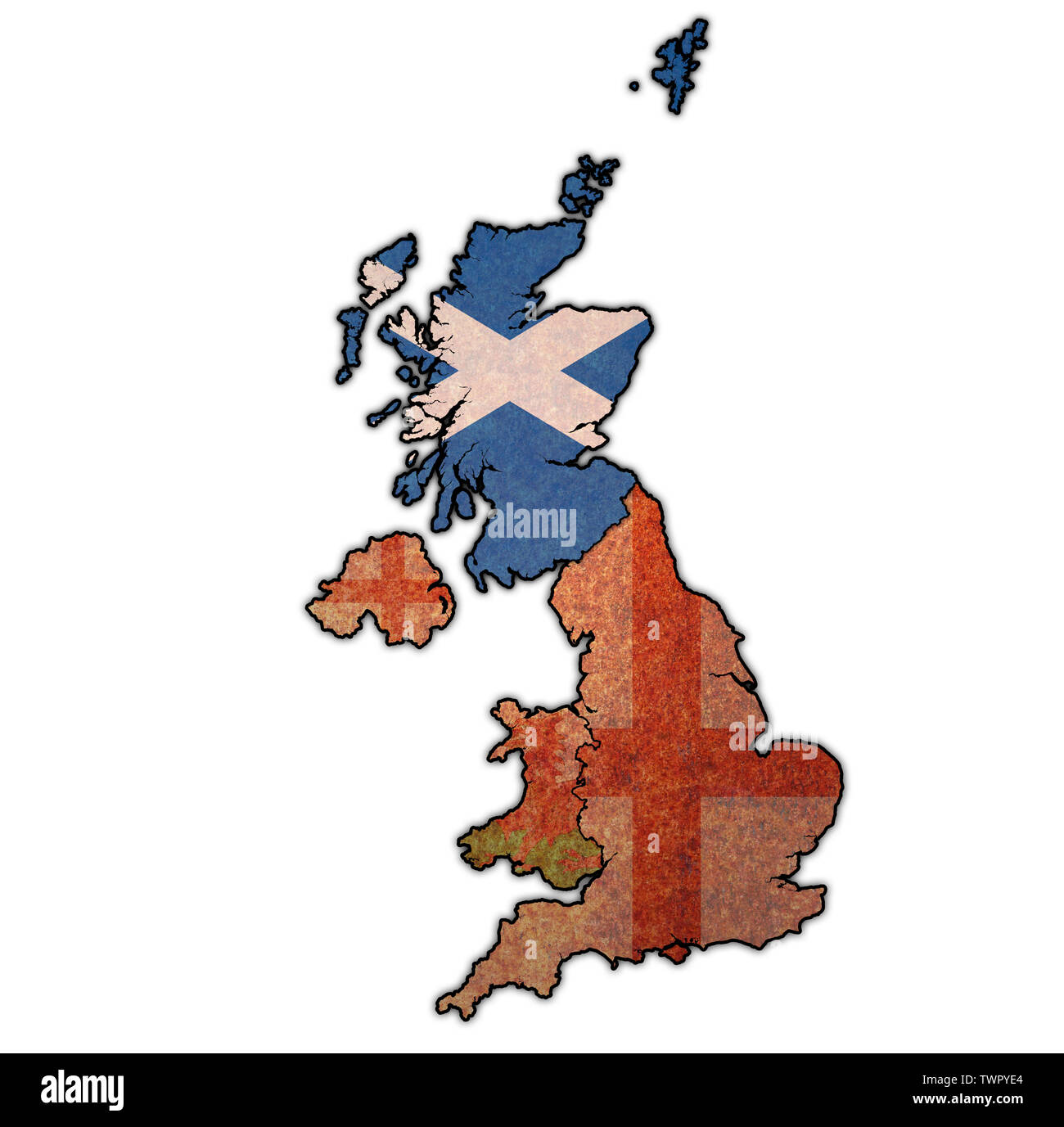 flag of Scotland on political map of countries belonging to United