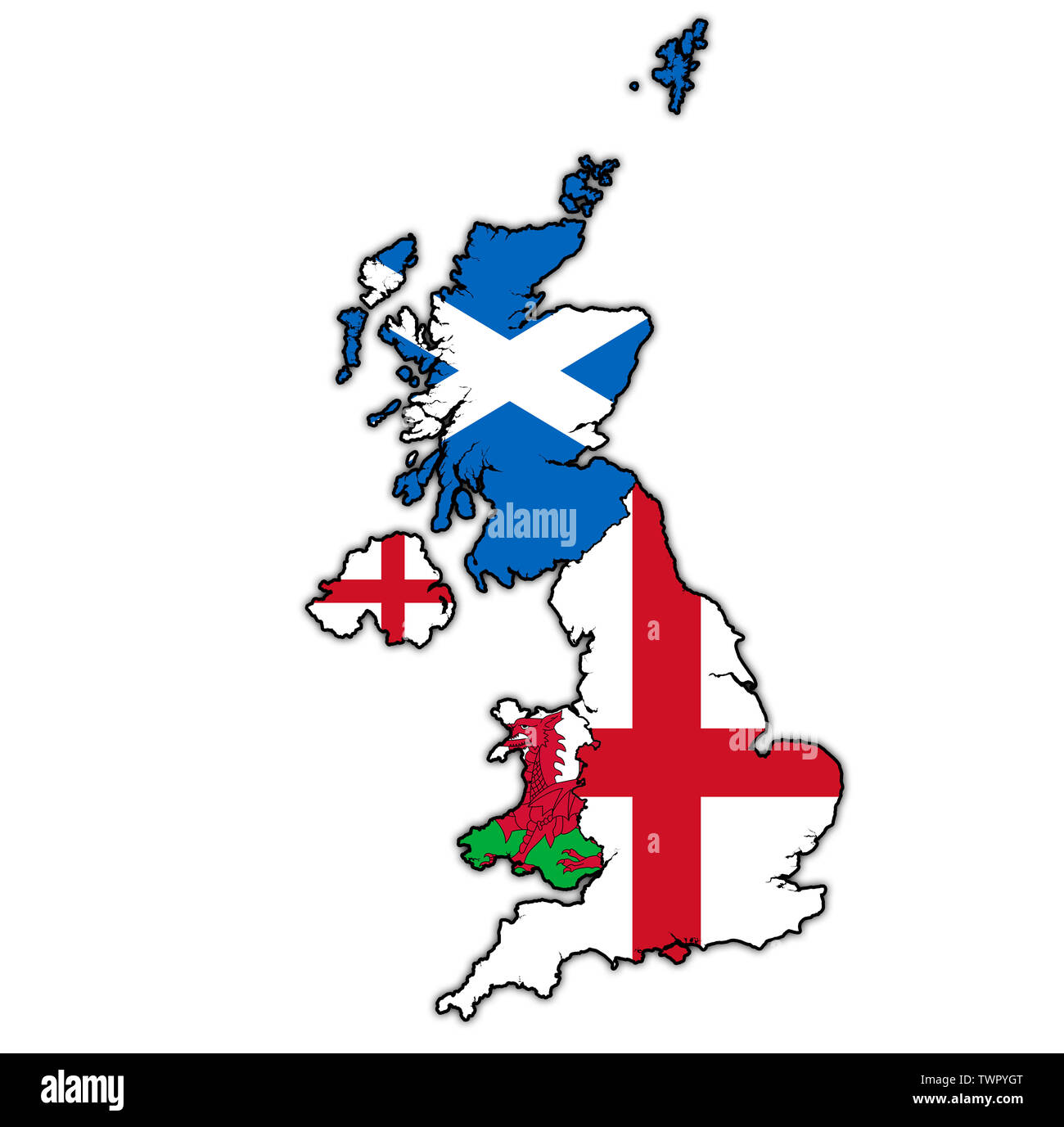 political map with flags and territories of countries belonging to